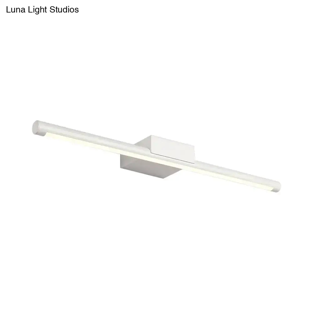 Modern white led vanity lamp with acrylic shade and warm white light in a sleek minimalist bathroom wall design