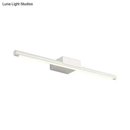 Modern white led vanity lamp with acrylic shade and warm white light in a sleek minimalist bathroom wall design