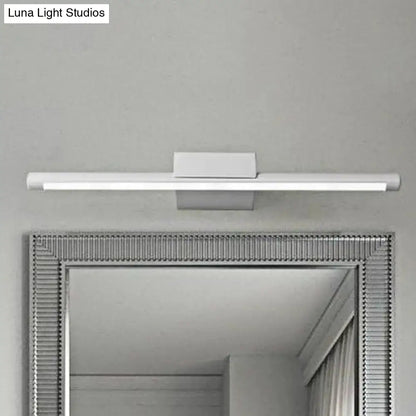 Modern white led vanity lamp with acrylic shade emits warm white light for bathroom wall lighting with a minimalist design