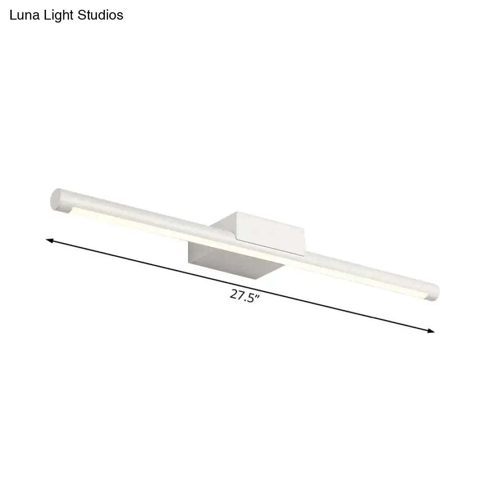 Modern white led vanity lamp with acrylic shade emitting warm white light for bathroom wall lighting, 27.5-inch length