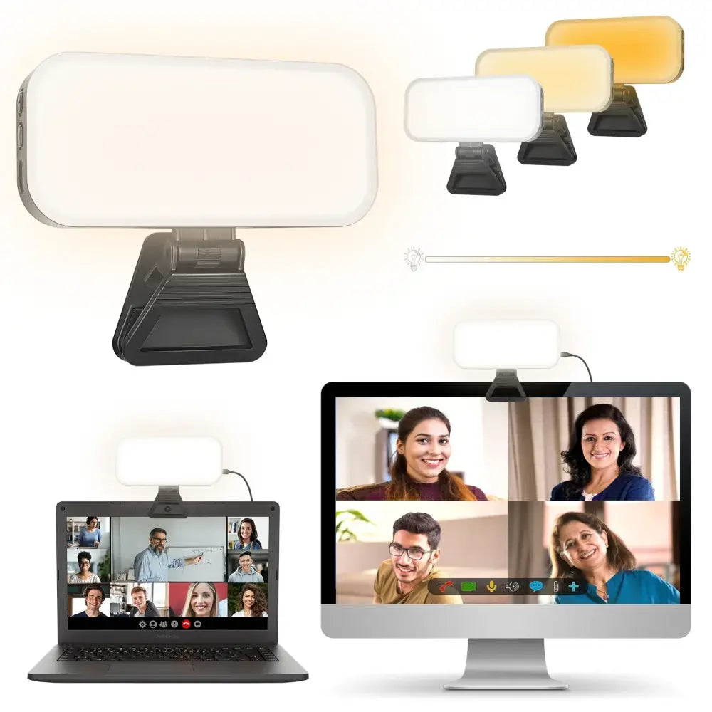 Modern white led video light with black clip-on mount and adjustable color temperature for office and broadcast use
