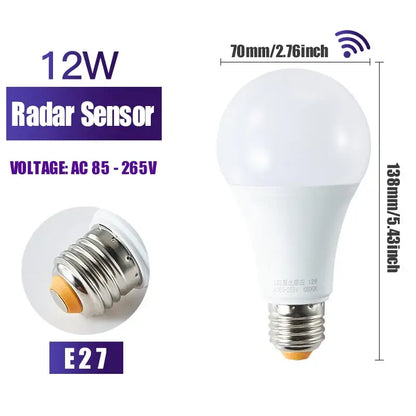 Modern white led wall lamp featuring a frosted glass globe and metallic e27 screw base with radar motion sensor