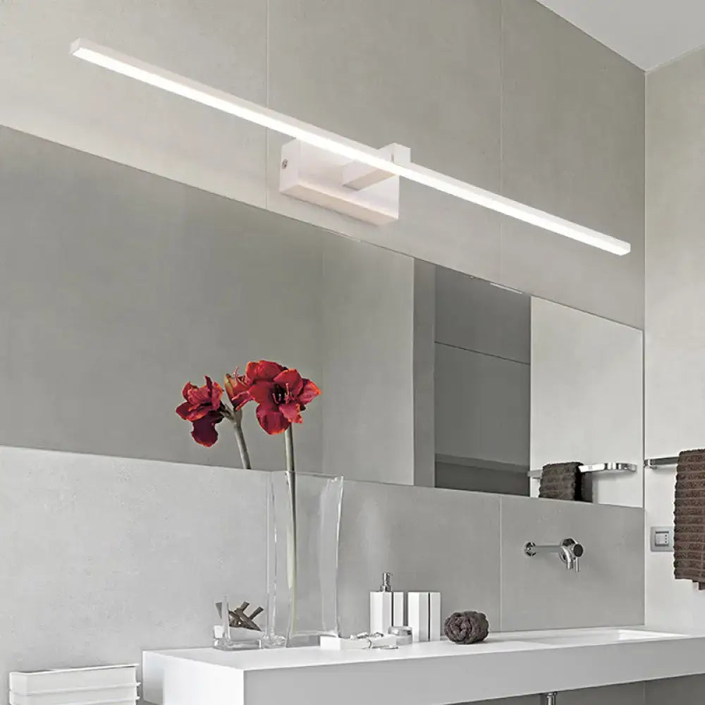 Modern white led wall light with sleek rectangular design and minimalist bracket providing warm white color temperature for bathroom vanity