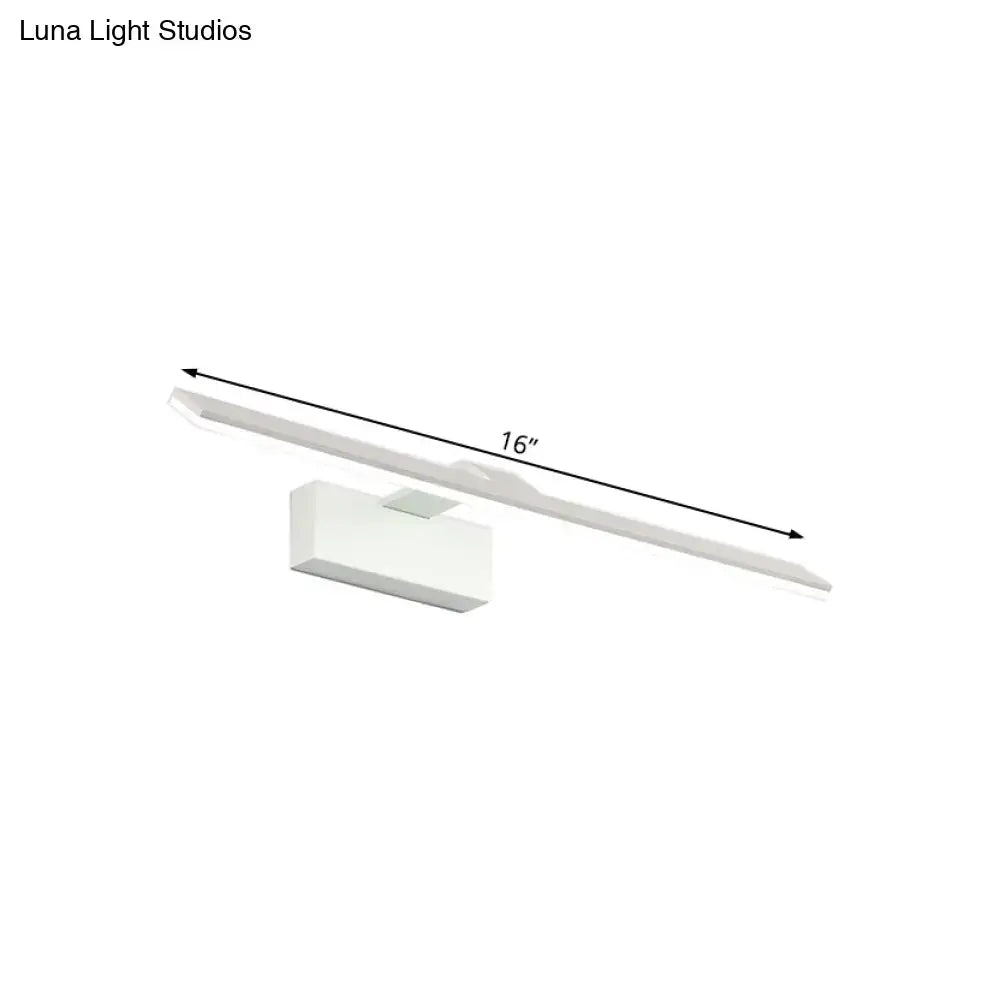 A sleek 16-inch white acrylic modern wall mount light with minimalist rectangular design for bathroom use