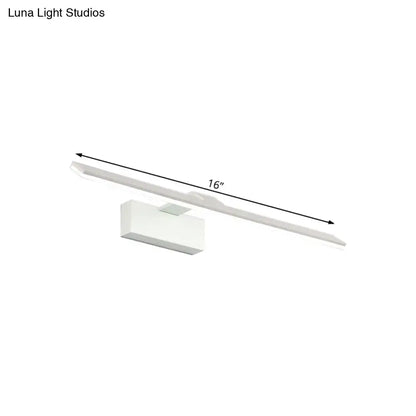 A sleek 16-inch white acrylic modern wall mount light with minimalist rectangular design for bathroom use