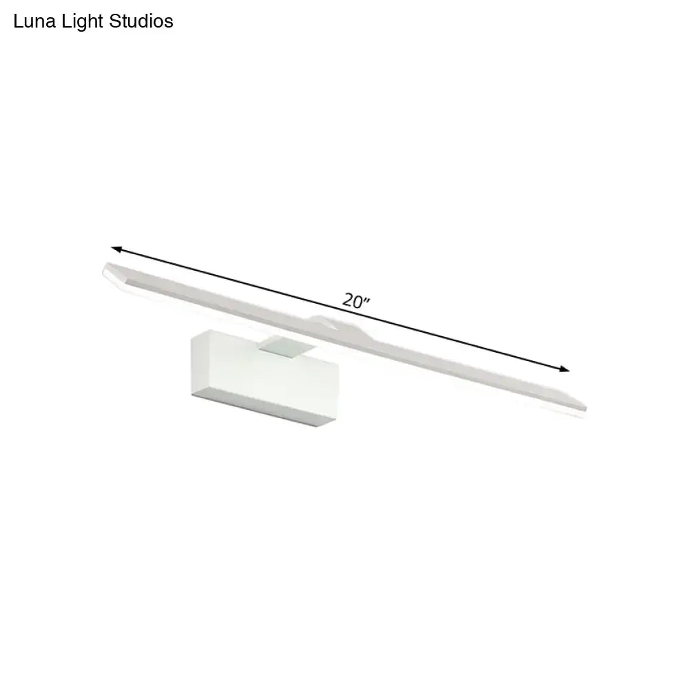 Modern white led wall mount light featuring a 20-inch sleek rectangular acrylic design ideal for bathroom use