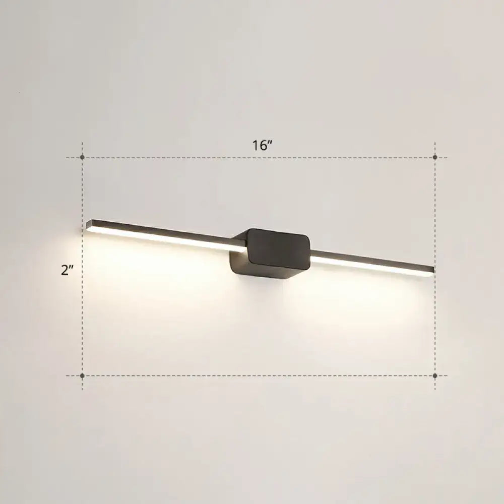 Modern black led wall mounted bathroom vanity lamp with sleek rectangular design and 16-inch length