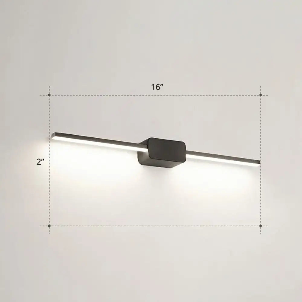 Modern black led wall mounted bathroom vanity lamp with sleek rectangular design and 16 inch length
