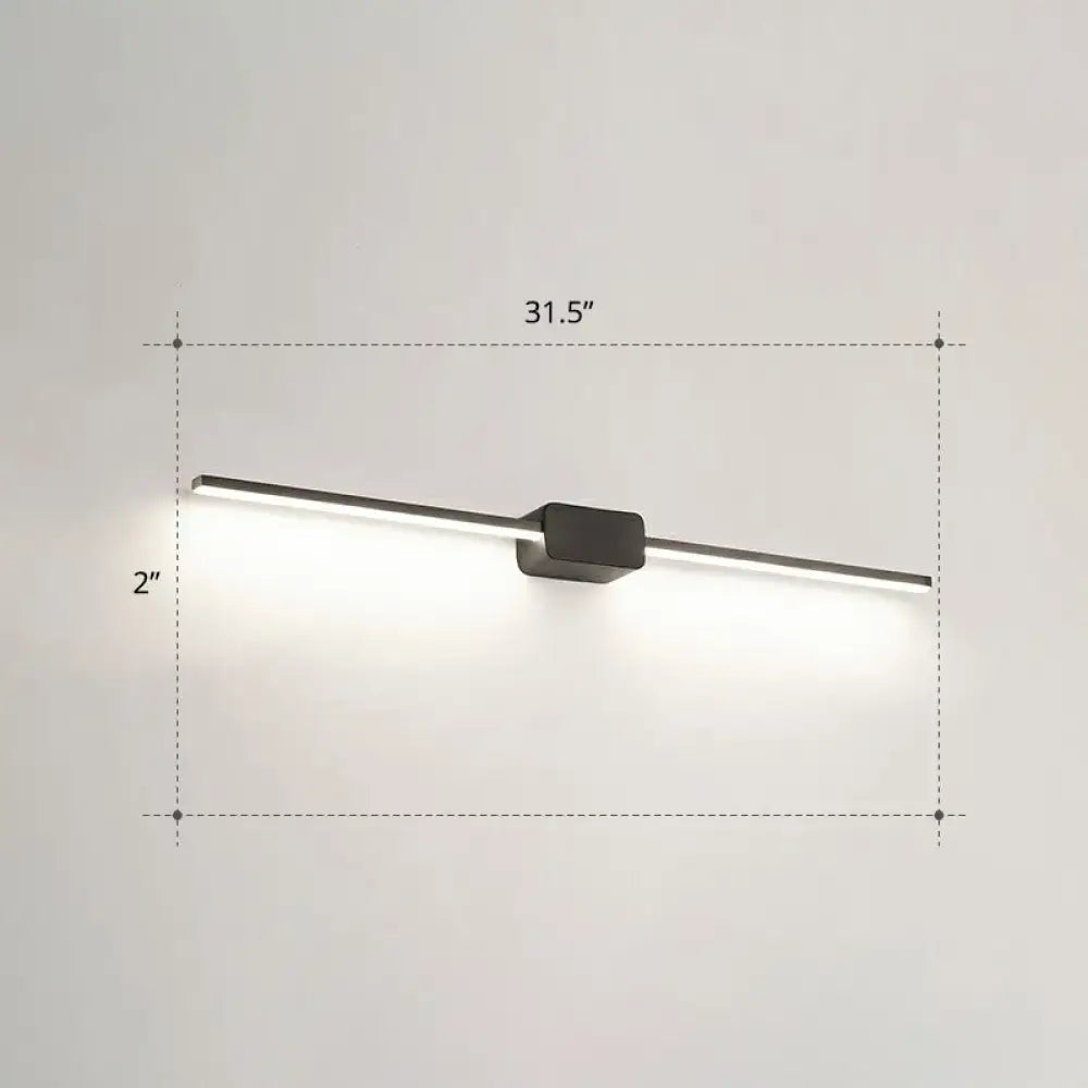 Modern black matte led wall mounted bathroom vanity light fixture with sleek rectangular design and 31.5 inch length