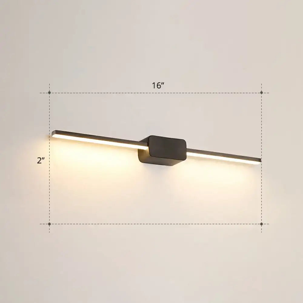 Modern black matte led wall mounted bathroom vanity lamp with sleek rectangular design and 16-inch length