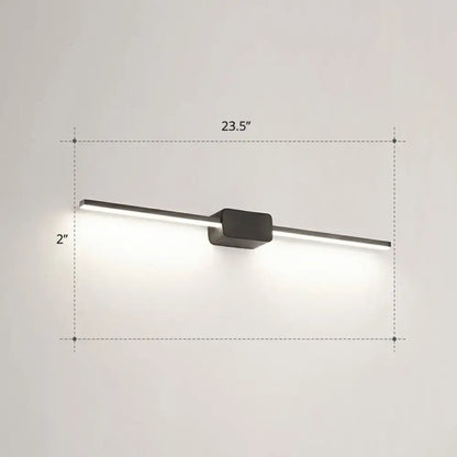 Modern black minimalist led wall mounted bathroom vanity lamp with sleek rectangular design and integrated led strip