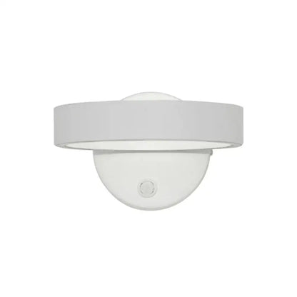 Modern white led wall sconce with sleek circular shade and dome base direct wired for living room power source