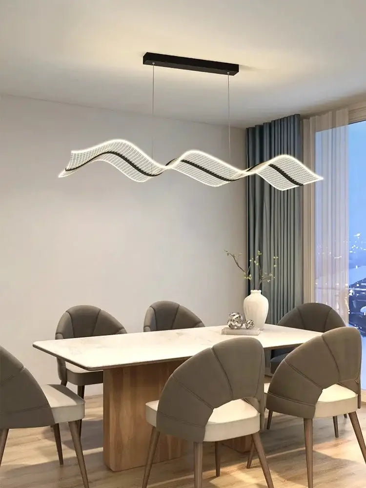 Modern white led wave pendant light with sleek black frame and illuminated white mesh for living room decorbites led wave