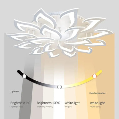 Modern white lotus flower ceiling light chandelier with sculpted design and adjustable brightness and color temperature settings