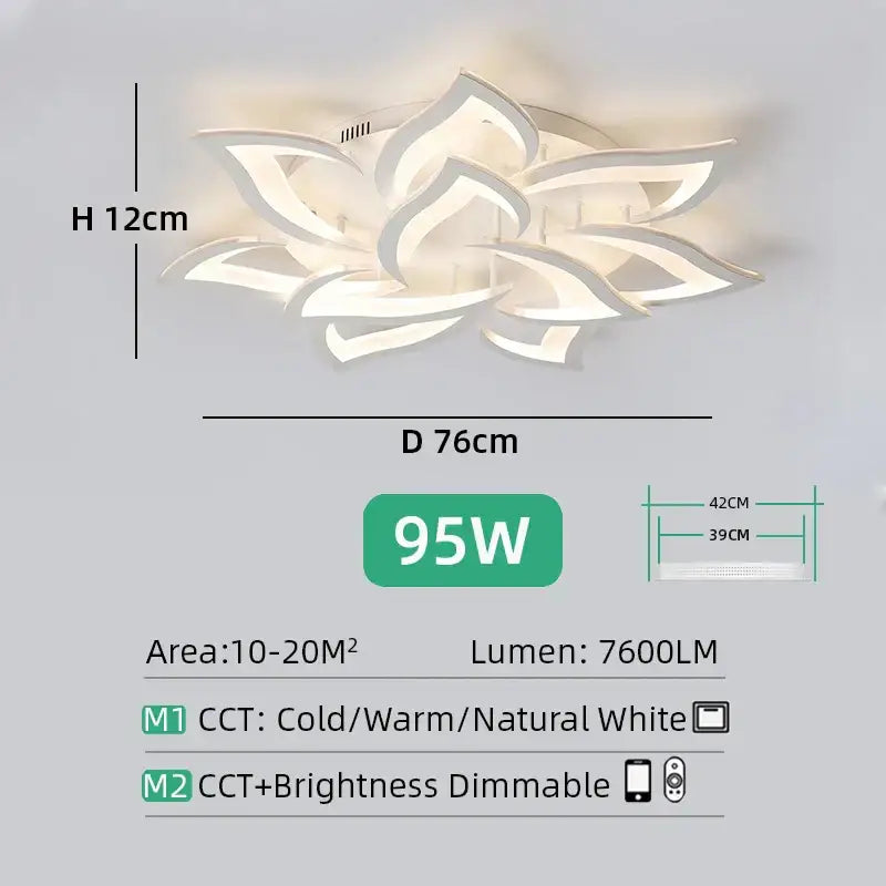 Modern white lotus flower ceiling light chandelier with layered petal design for living room ceiling light use