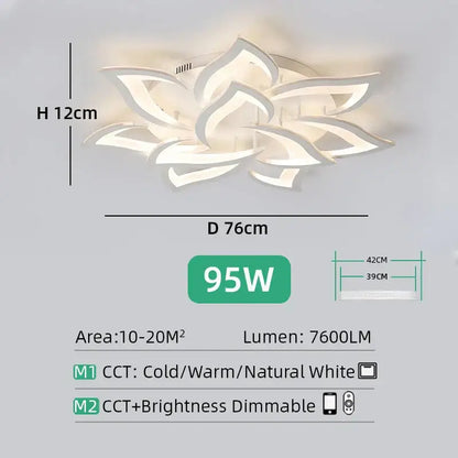 Modern white lotus flower ceiling light chandelier with layered petal design for living room ceiling light use