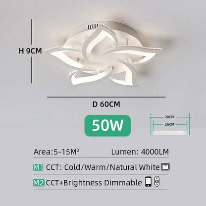 Modern white lotus flower ceiling light chandelier with petal-shaped design and 50w power for living room lighting