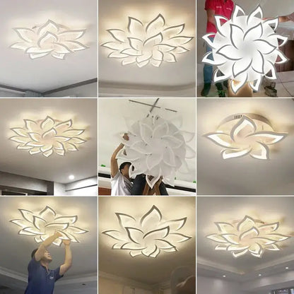 Modern white lotus flower ceiling light chandelier with minimalist design for living room ceiling light decor