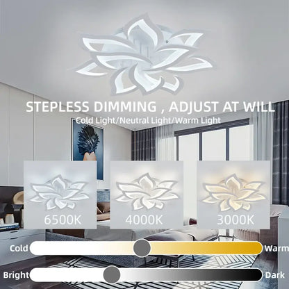 Modern white lotus flower ceiling light chandelier with adjustable cool neutral and warm lighting modes for living room