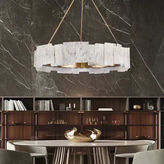 Modern white marble and gold cloud mist glass pendant lights featuring translucent panels for dining room decorbites cloud mist