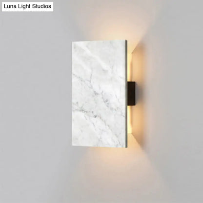 Modern white marble textured rectangular bedside wall light with black metal bracket for stylish bedroom lighting
