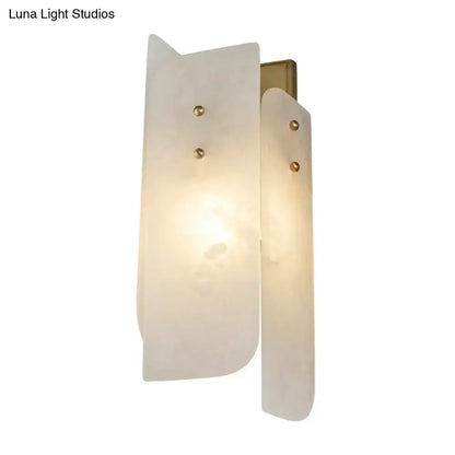 Modern white marble corner wall lamp with brass accents and frosted glass panels for 110v-120v and 220v-240v use