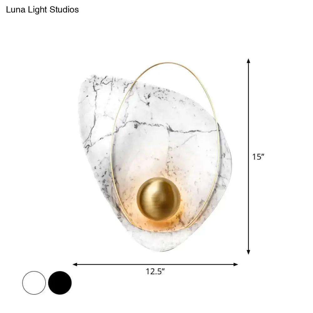 Modern white marble and gold teardrop wall lamp with spherical accent and gold-toned frame fixture height suitable for living room