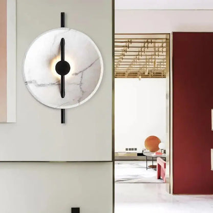 Modern white marble led wall sconce with black metal accents bulb included fixture type for bedroom lighting