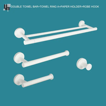 Modern white matte metal bathroom accessory set with double towel bar towel ring paper holder and robe hook decorbites bathroom accessory