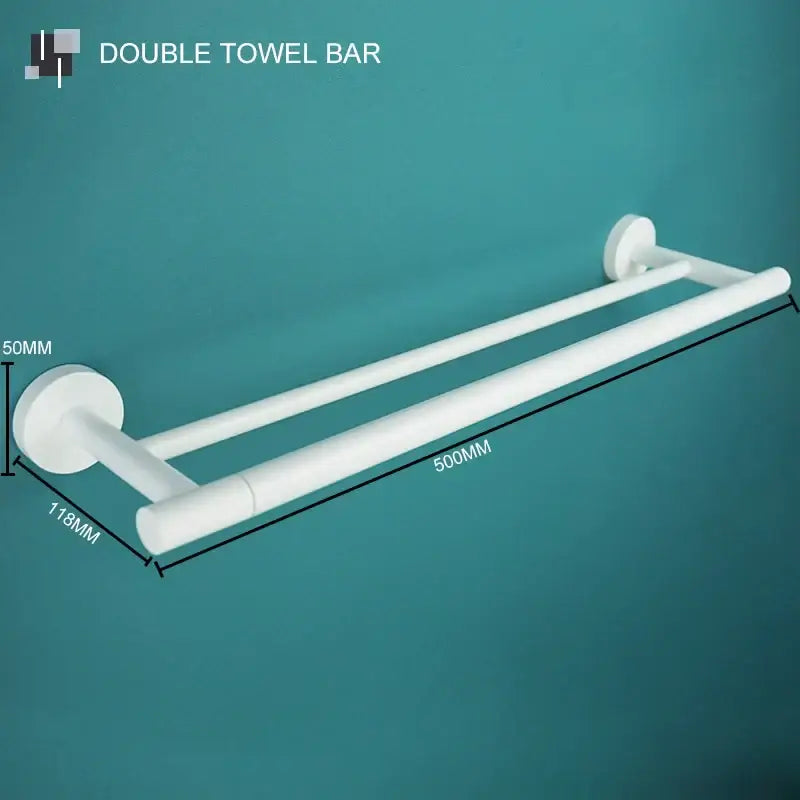 Modern white matte metal double towel bar with sleek finish from decorbites bathroom accessory set for bathroom decor