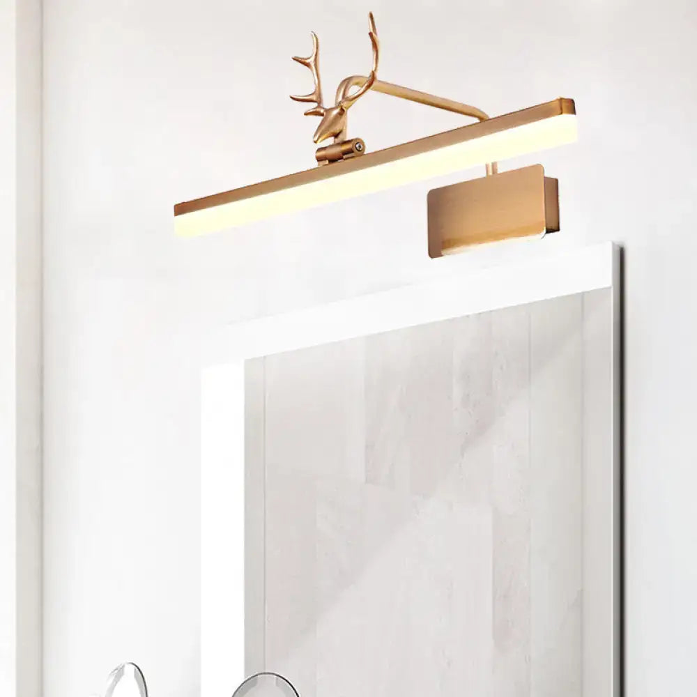 Modern white metal antler vanity wall lamp with gold-toned deer-head led mirror light for bathroom wall lamp use