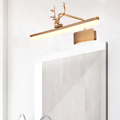 Modern white metal antler vanity wall lamp with gold-toned deer-head led mirror light for bathroom wall lamp use