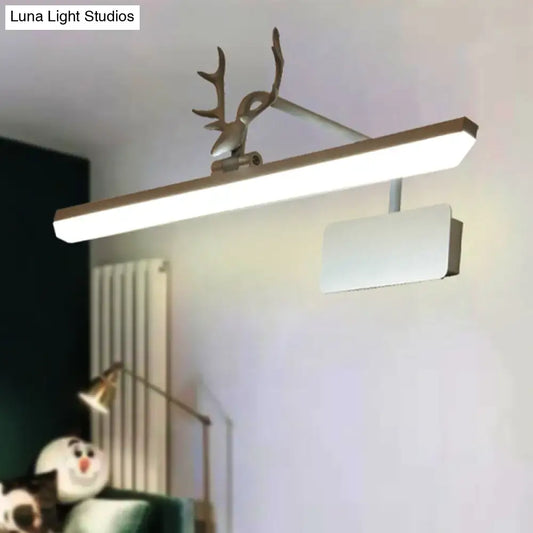 Modern white metal antler vanity wall lamp with sleek rectangular LED panel for bathroom vanity wall lighting
