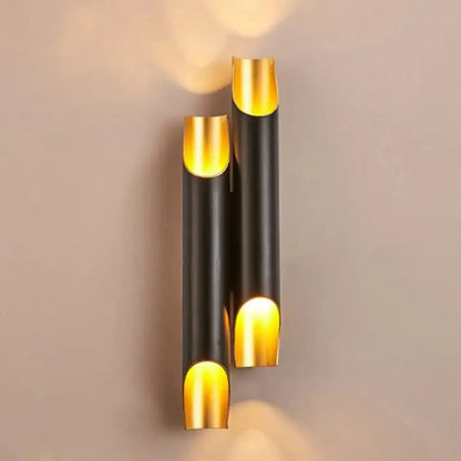 Modern black and gold cylindrical metal fixture wall sconce with warm light for living room white black style 110v-120v 220v-240v