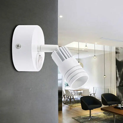 Modern white metal wall mounted led spotlight with adjustable head and ribbed lampshade for bedroom reading light