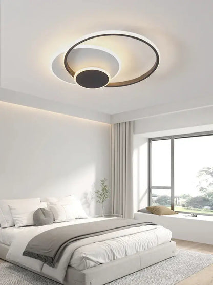 Modern white minimalist circles led ceiling lights featuring concentric rings in white black and gold for bedroom decorbites circles led design