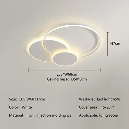Modern white minimalist circles led ceiling lights with three overlapping iron and ps rings for bedroom decorbites circles led