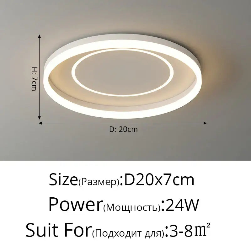Modern white minimalist led ceiling light strip with two concentric rings and warm glow for living room ceiling light