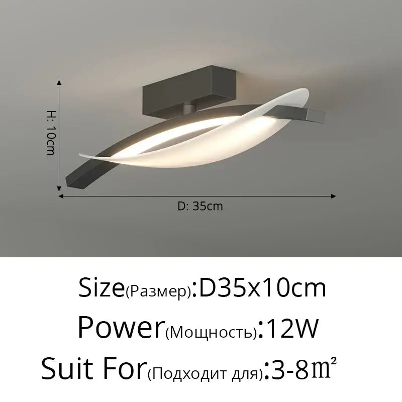 Modern white minimalist ceiling light strip with sleek curved acrylic diffuser and dark gray metal frame for living room