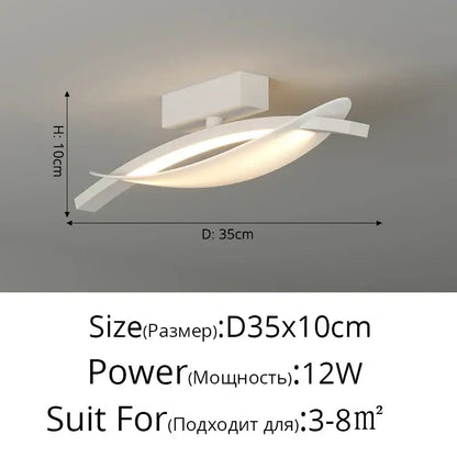 Modern white minimalist led ceiling light strip with sleek flowing design and rectangular mounting base for living room