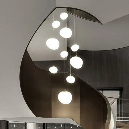 Modern white minimalist spherical pendant lights with decorbites cobblestone glass led for villa staircase decor