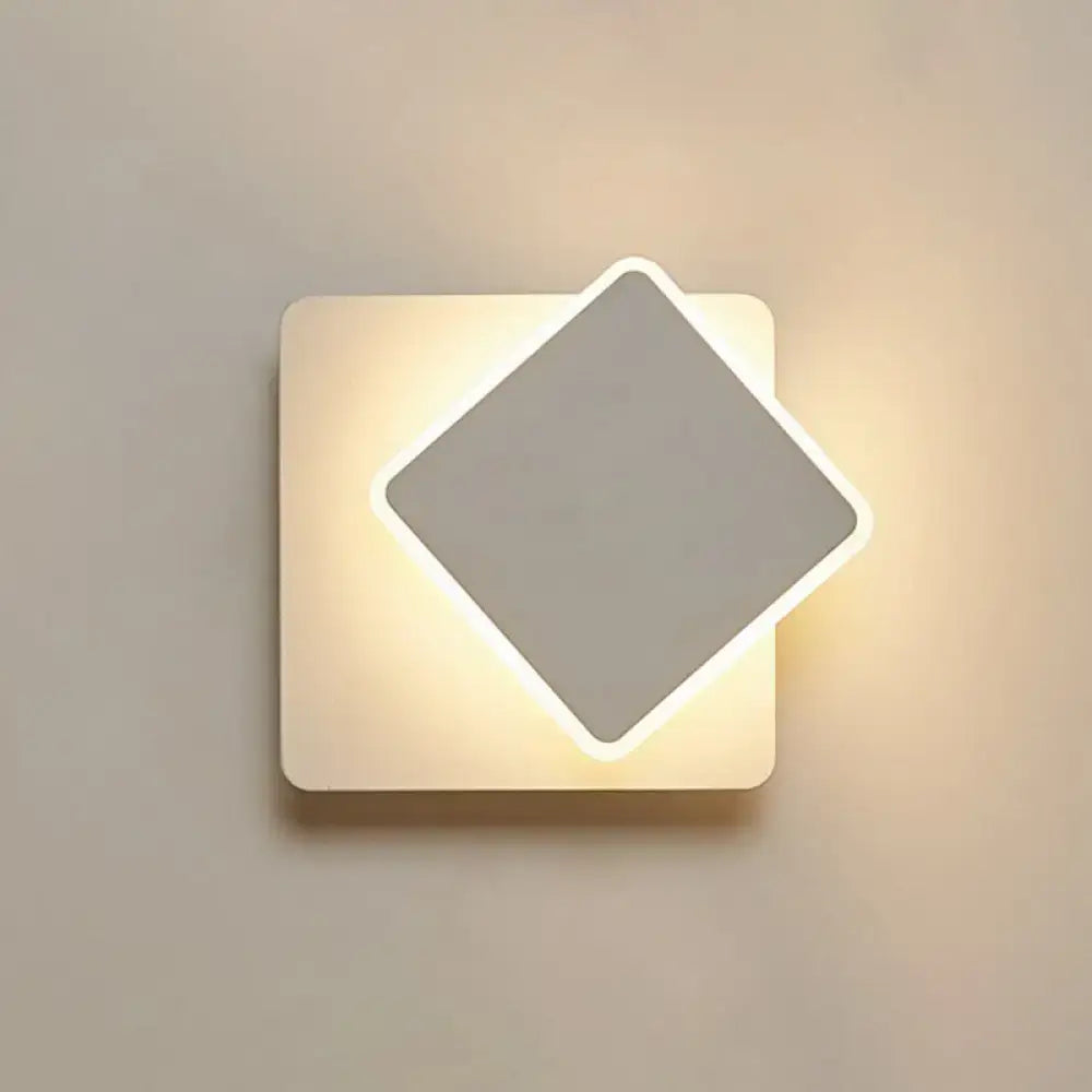 Modern white nordic led wall lamp with a sleek overlapping square acrylic fixture type in matte gray for 110v-120v use