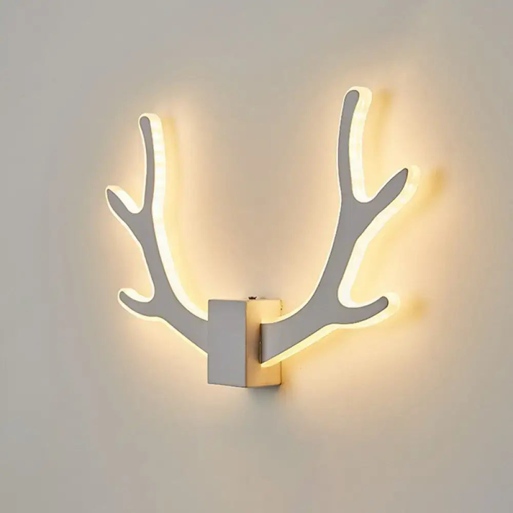 Modern white nordic led wall lamp 110v-120v in acrylic shaped like deer antlers with warm glow fixture type