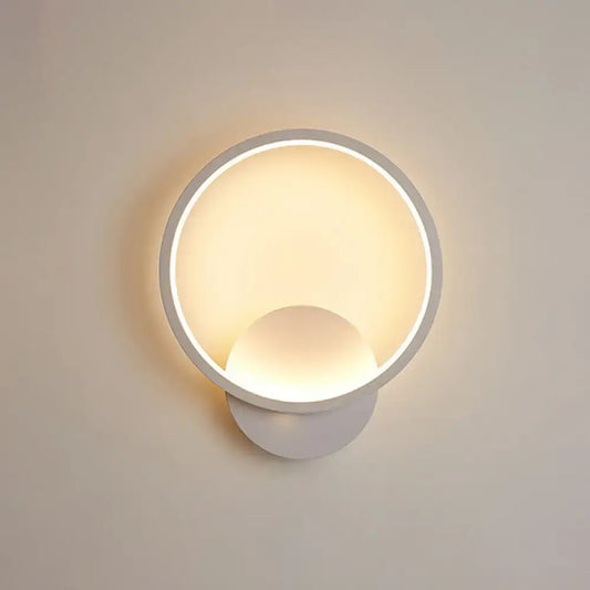 Modern white nordic led wall lamp with a shaded acrylic fixture type glowing warm light 110v-120v for bedroom use