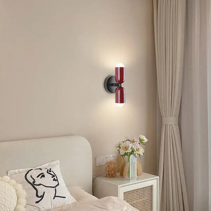 Modern white and olive green macaron wall lamp with red dual-bulb sconce and matte black mounting bracket decorbites cream 2head