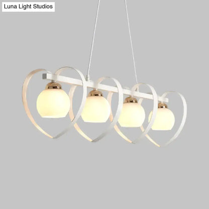Decorbites™ contemporary white black pendant light with four opal glass shades and heart-shaped metal frame 110v-120v bulb base