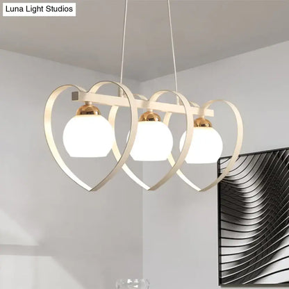 Decorbites contemporary opal glass island lighting with three white frosted globes and gold heart frames 110v-120v e26 e27 bulb base