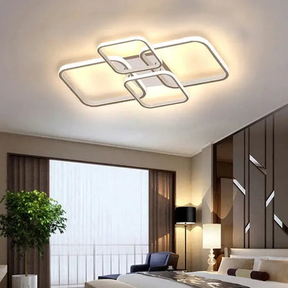 Modern white overlapping led ceiling light with sleek frame and warm glowing panels for living room decorbites ceiling light