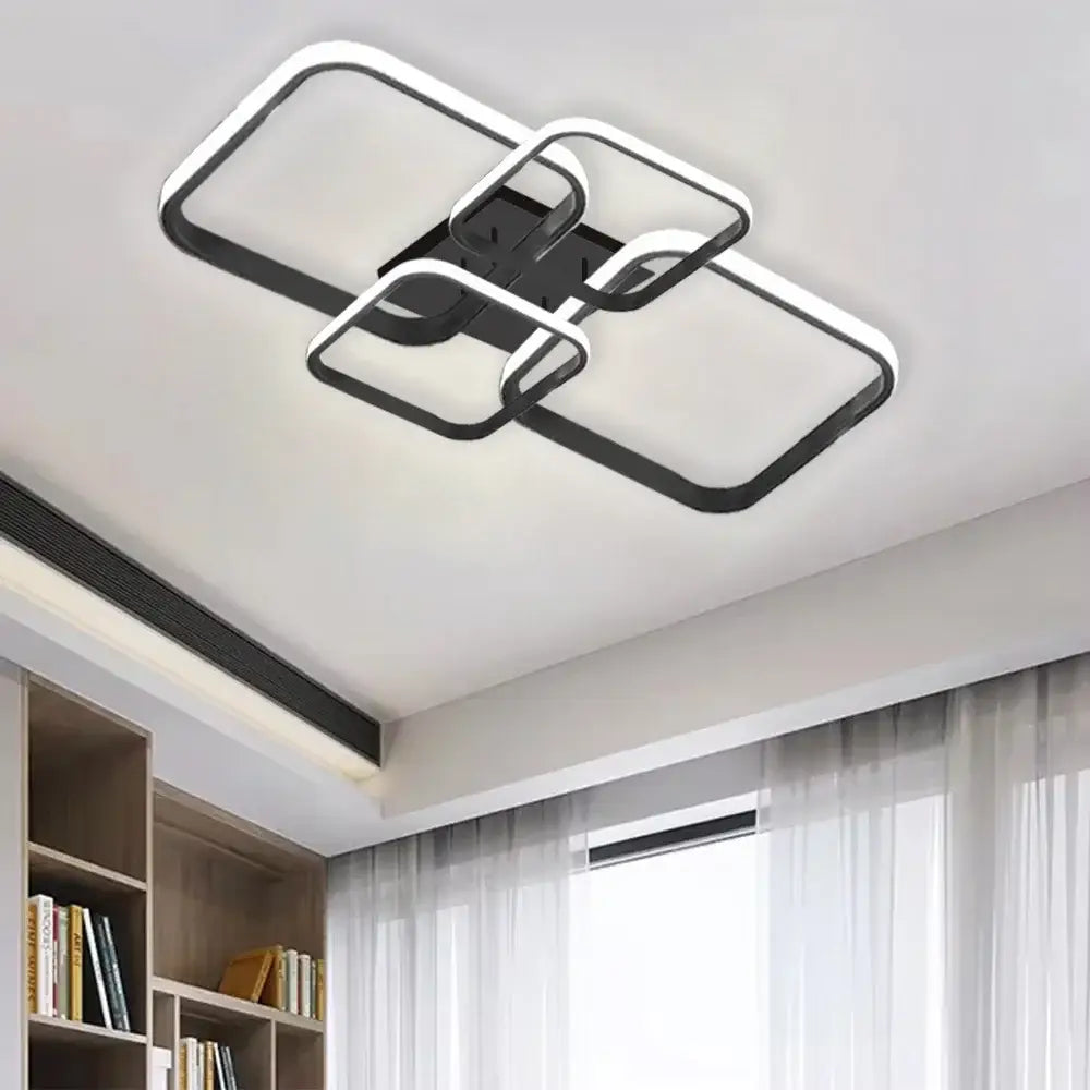 Modern black and white rectangular decorbites led ceiling light with overlapping geometric frames for living room decor