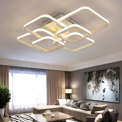 Modern white overlapping led ceiling light with geometric square and rectangular frames for living room decorbites ceiling light